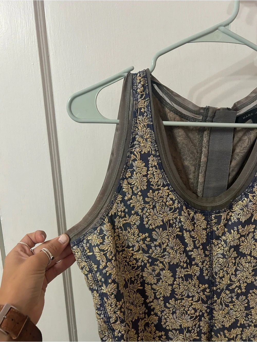Vintage Marc Jacobs Navy and Gold Floral Jacquard Midi Dress - Picture 5 of 12